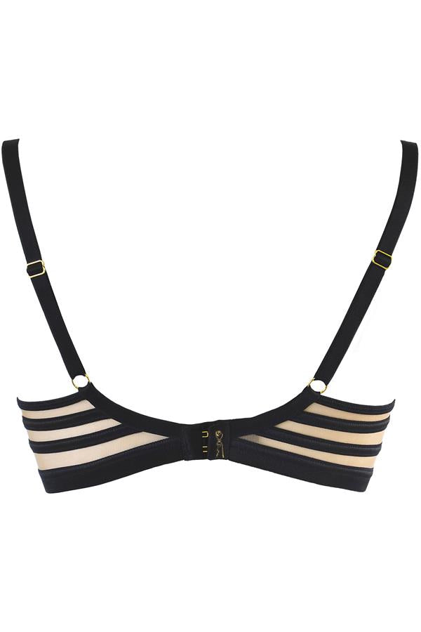 Axami, Just Like Brasilian sort bh B-G er bagfra med hudfarvet sort stribet mønster i siderne, med sort hægte og justerbare sorte stropper.