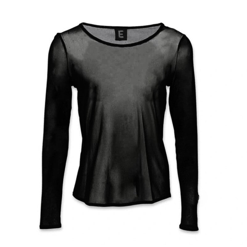 Blød, strækbar og holdbart langærmet sort trøje - lavet af mesh.
