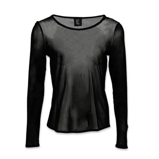 Blød, strækbar og holdbart langærmet sort trøje - lavet af mesh.