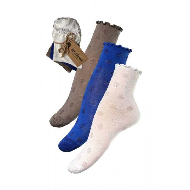 3 pak dame strømper i blå/hvid og brun med mønster. Strømperne er lavet i et behageligt viskose, der gør dem behagelige at have på hele dagen.