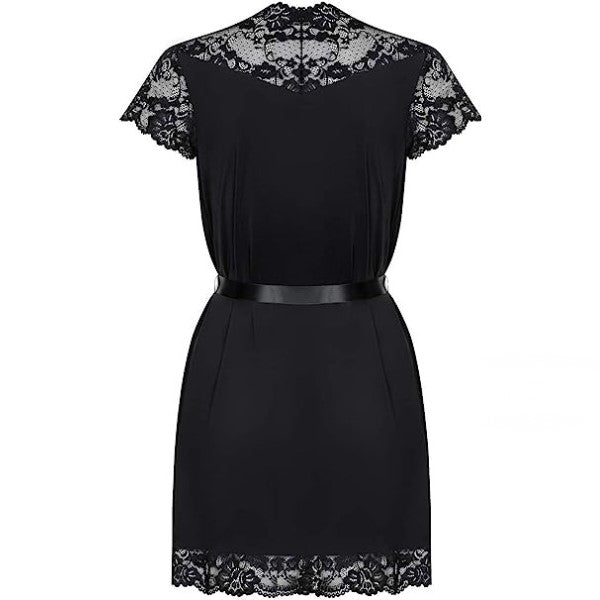 Obsessive, Nally sort kimono - Er lige så smuk bagfra med det fine sorte behagelige stof, den fine satin bælte og smukke blondemønster.