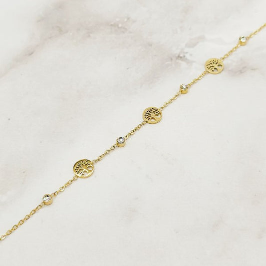 Guldfarvet armbånd med livets træ