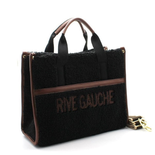 Sort og brun håndtaske med faux fur.