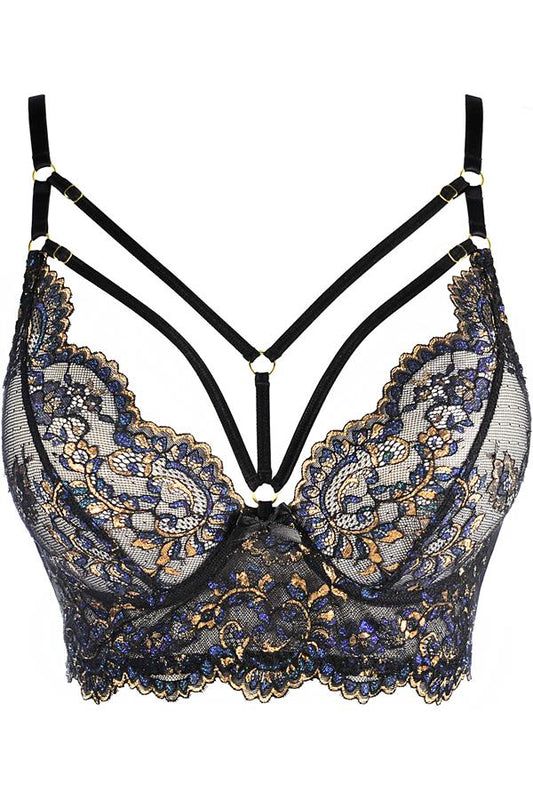 Axami, Valley Of Sensations bh A-E i sort tyl fremhæver et livligt mønster, som emmer af elegance. Med en fusion af enkelthed og fine detaljer, repræsenterer den ren luksus. Udforsk topmoden med denne sofistikerede bh.