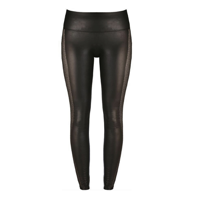 Axami, Dream On sorte leggings ses med bred sort kant foroven, sort på indersiden af benet og gennemsigtigt prikket mønster på siderne.