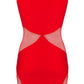 Axami, Phoenix rød kjole med sizecut ses her bagfra med let gennemsigtige detaljer i siderne.