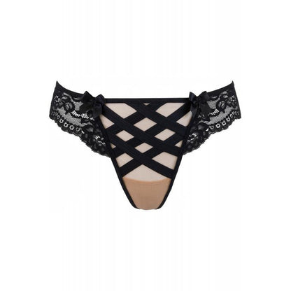 Axami, Golden Dream g-streng i beige mesh med sort motiver og blonder i siderne, hvilket udtrykker elegance. Dette lingeri er ikke bare tøj, men en fremtrædende mode stykke.