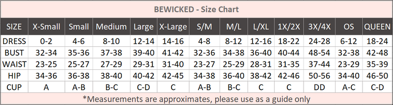 Bewicked_storrelse_tabel