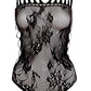 Music Legs, Lace sort teddy - Dette teddyundertøj har et delikat mønster, der tilføjer feminin og forførende flair. De åbne kiler på siderne tilføjer iøjnefaldende detaljer og øger det sensuelle udtryk.