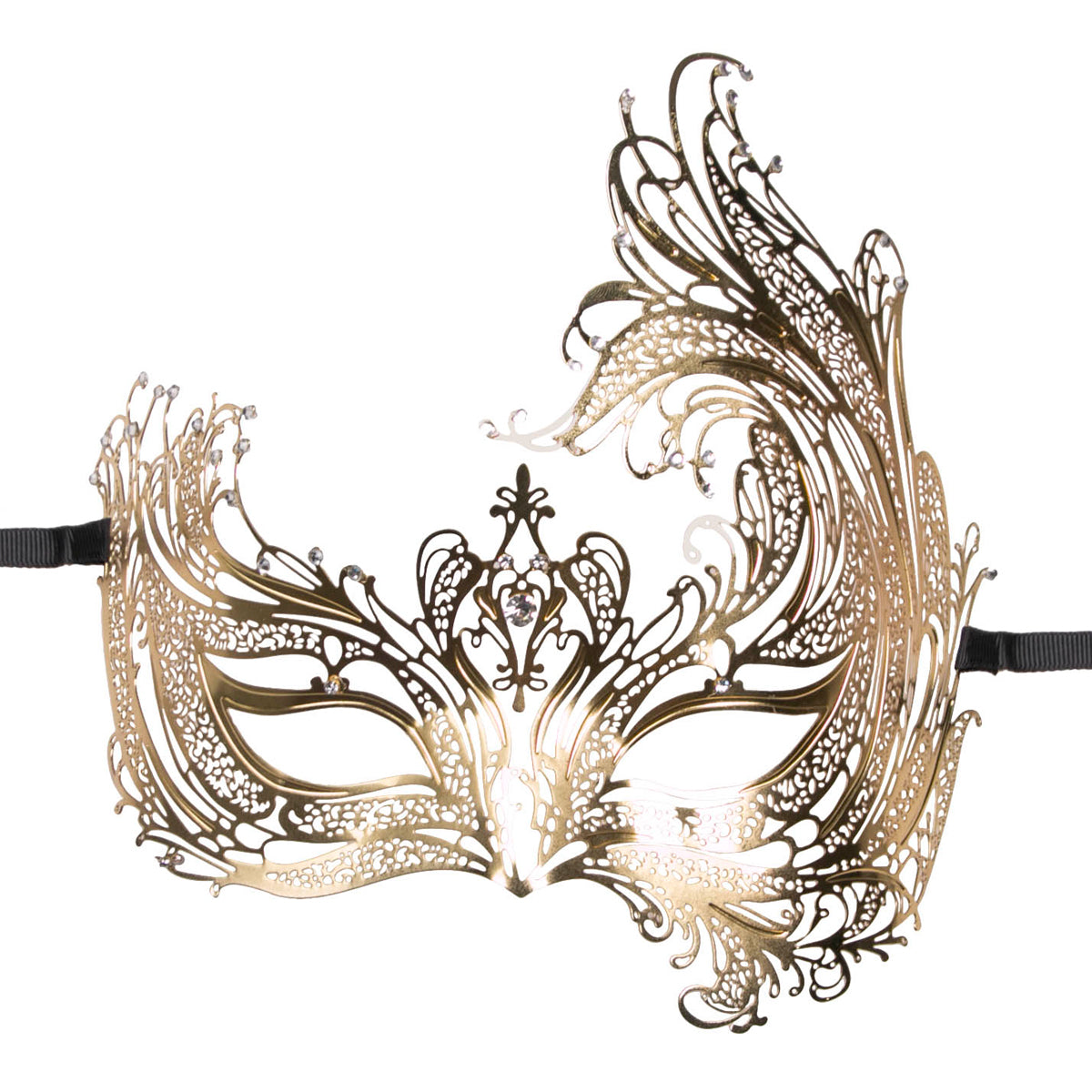EasyToys, Asymmetrisk guld maske - Moderne guldmaske fra Easy Toys blander venetiansk design med nytænkning. Satinbåndet sikrer behagelig pasform.