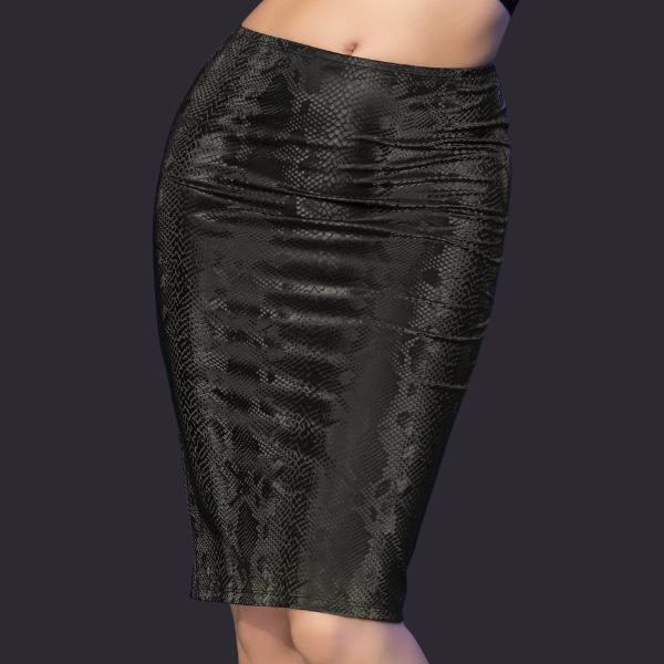 Chilirose, Snake Nederdel - Den elegante sorte Chilirose nederdel med slangeprint og lynlås i ryggen er skabt til at fremhæve feminine kurver.