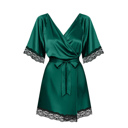 Obsessive, Sensuelia grøn kimono - Pift din lingeri serie op med denne smukke grønne kimono med sorte blondekanter.