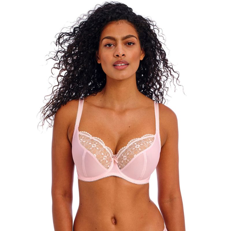 Denne smukt udformede, forhøjede essentielle Plunge bh, der giver raffineret luksus med sit satinskinnende stof og delikate art deco-inspirerede broderi, er nu tilgængelig i vores Pink Champagne-farve.