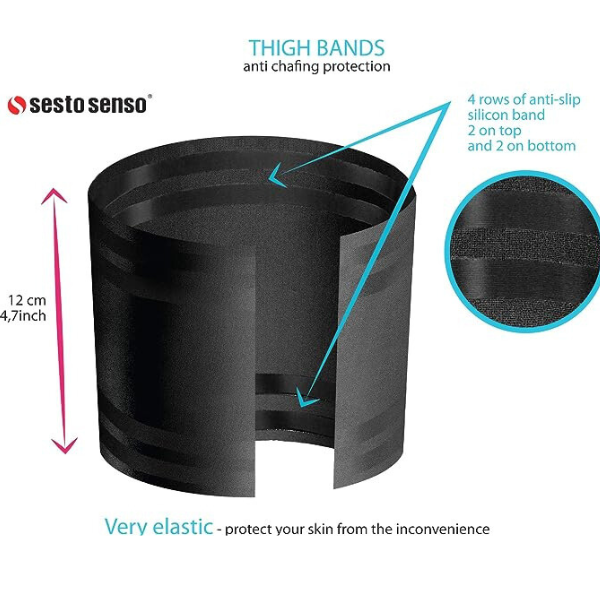 Sesto Senso, Thigh Bands sort - På billedet vises de 4 antislip rækker øverst og nederst på disse Bands. 