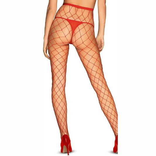 Obsessive, Fence Me sorte strømpebukser - Selvsikre og sensuelle: Røde Fence Me strømpebukser med diamantnetmønster og elastisk taljebånd.