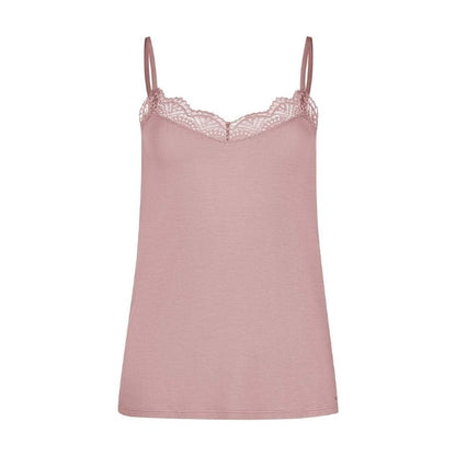 Blød camisole med blonder i halsudskæring, ærmegab og på ryggen. 