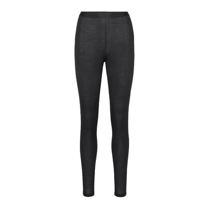 Et par højtaljede, sorte Panos Emporio-leggings i fuld længde med en almindelig, glat tekstur og uden synlige mønstre eller logoer vises på en hvid baggrund.