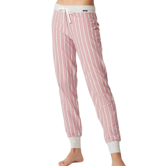 Stribet pyjamas bukser med smalle ben. Farven er i rosa med striber af grå, blå og hvid.