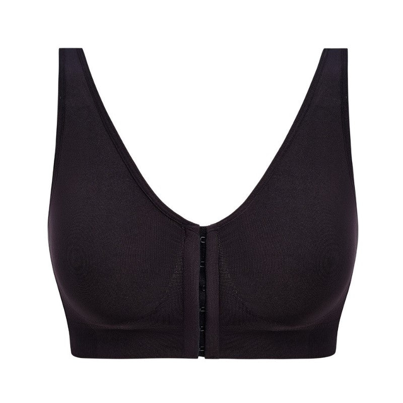Wacoals sorte bralette har en dyb V-udskæring, brede skulderstropper og hægtelukning foran. Dens trådløse, sømløse design giver glat stof og en slank, behagelig pasform.