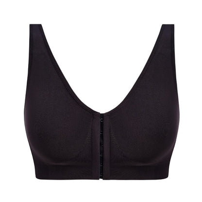 Wacoals sorte bralette har en dyb V-udskæring, brede skulderstropper og hægtelukning foran. Dens trådløse, sømløse design giver glat stof og en slank, behagelig pasform.