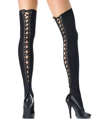 Leg Avenue, Avec Laçage thigh high strømper - Lavet af blødt, elastisk materiale og prydet med satin snøring i korset-stil på bagsiden for en perfekt pasform.