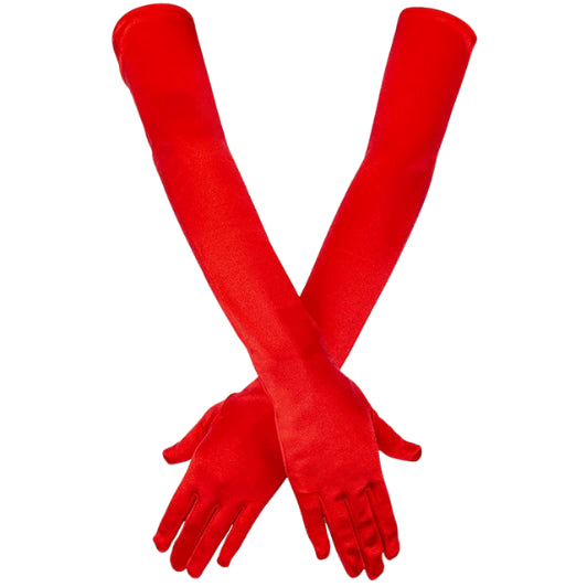 Chilirose, Lange røde satin handsker - Elegante Chilirose satinhandsker i rød. Bløde & sofistikerede - løft ethvert outfit!