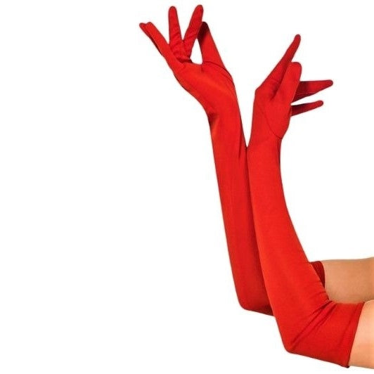 Chilirose, Lange røde satin handsker - Smidige, røde satinhandsker fra Chilirose: Elegance og komfort i ét!