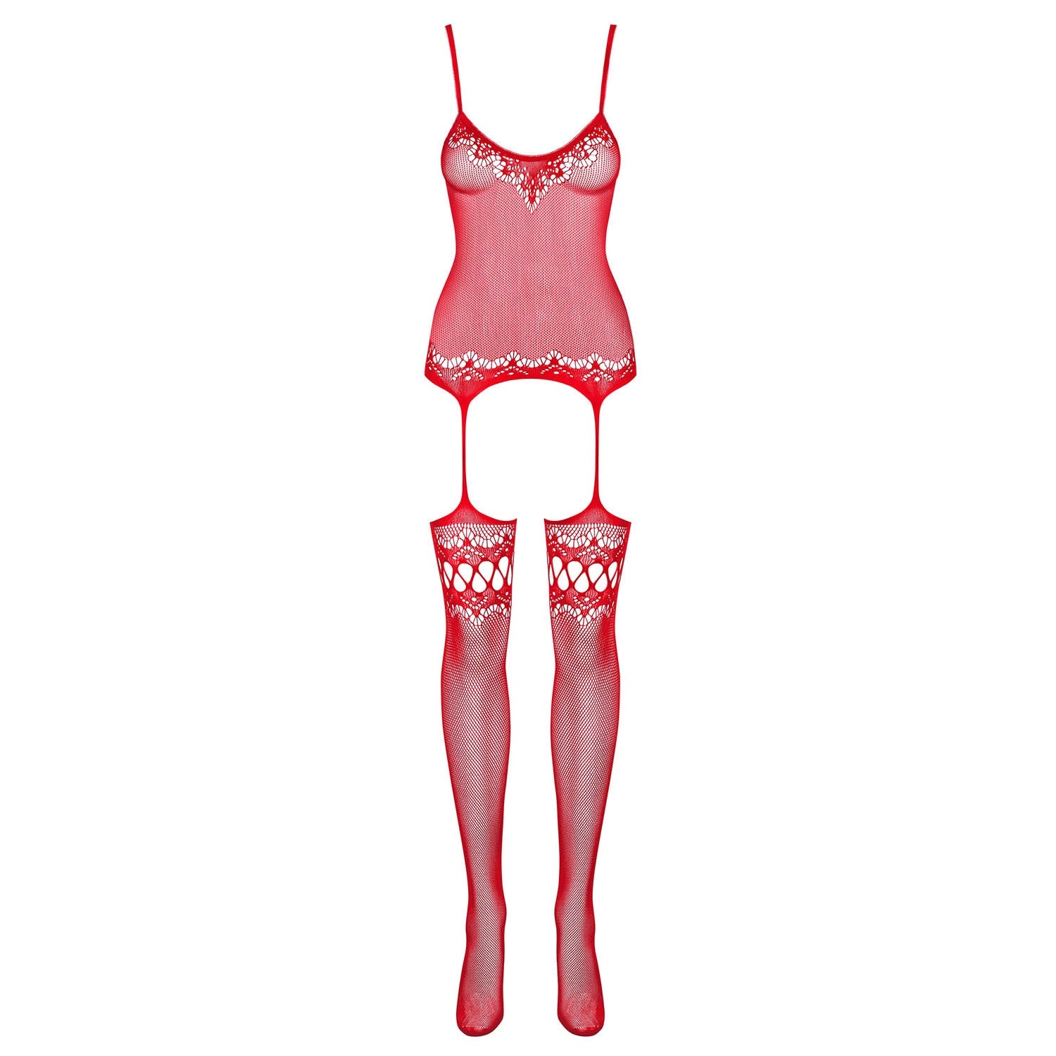 Obsessive, Harlequin rød bodysuit -  Dekorativ mesh, sømløs & stretchy. Ideel under tøj. Fra Obsessive.