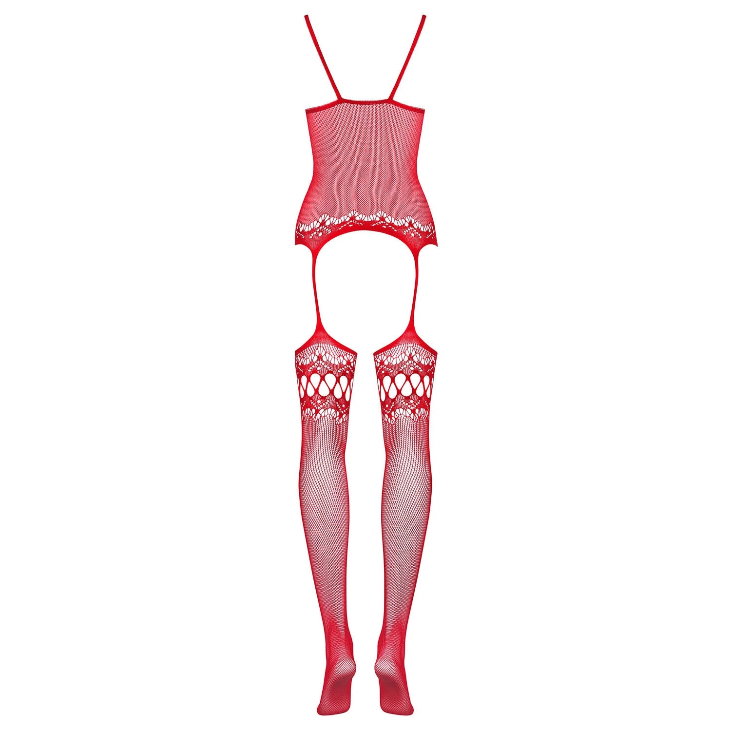 Obsessive, Harlequin rød bodysuit - Dekorativ mesh bodysuit fra Obsessive. Sømløs, stretchy & perfekt under tøj.