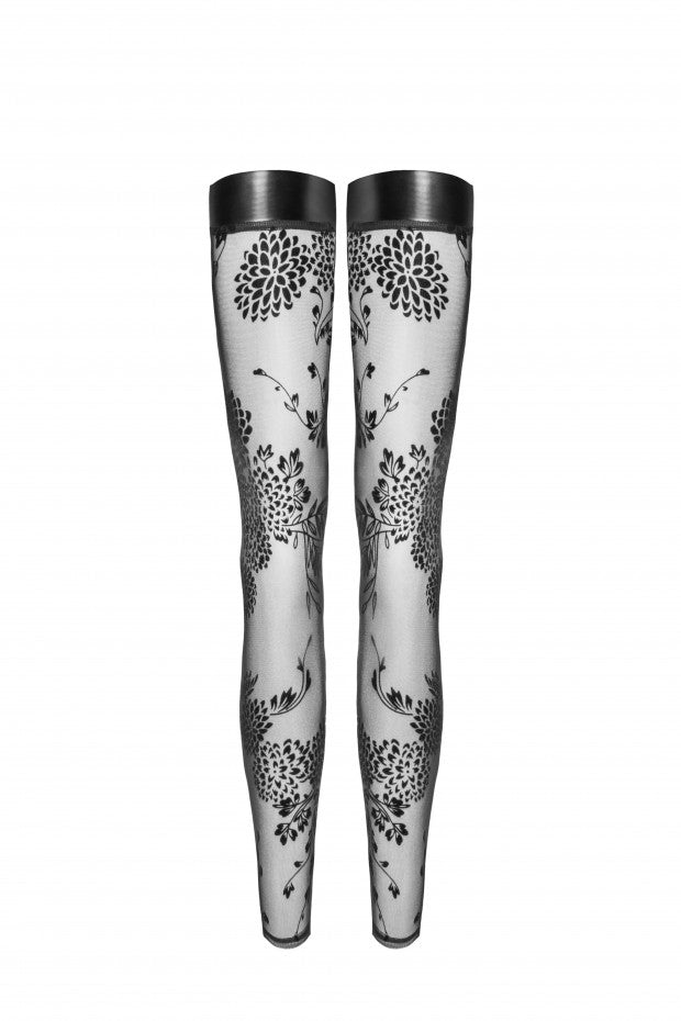 Noir Handmade, Mønstret strømper - Elegante thigh-high Noir Handmade strømper løfter ethvert outfit. Blonder møder wetlook-detaljer for en luksuriøs følelse.