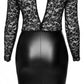 Noir Handmade, Curve pencil kjole - Elegant Noir-kjole kombinerer blonder med wetlook-accenter. Med krave og en definerende bagpå-slids, fremhæver den kroppens konturer.